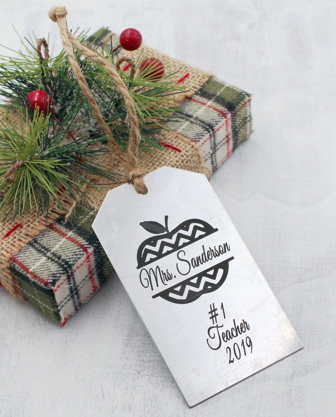 Custom 1 TEACHER Christmas Tree Ornament Chevron Apple Etsy