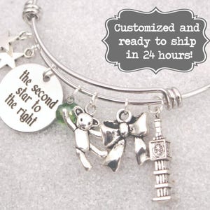 Peter Pan Charm Bracelet – Engraved Second Star, Disney Inspired Bangle