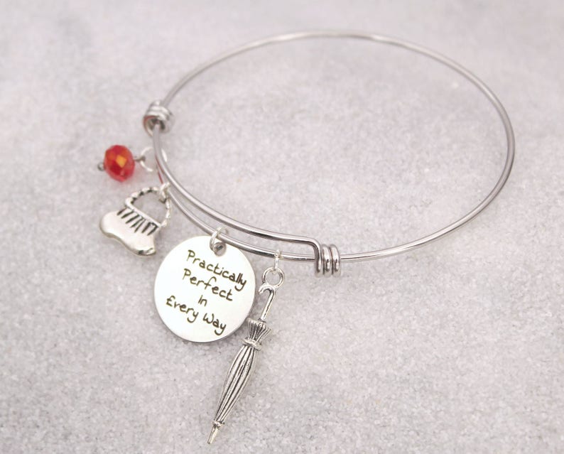 Mary Poppins Engraved Practically Perfect In Every Way Bracelet, DISNEY Inspired Bracelet, Custom Name Charm Bracelet, Adjustable Bangle image 2