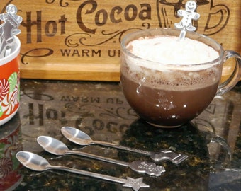 Engraved Christmas Dessert Spoons: Winter Holiday Set of 4