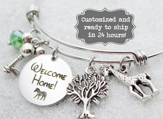 DVC Animal Kingdom Lodge - Welcome Home - Vacation Club - DISNEY Inspired, Resort, Custom Name Charm Bracelet Adjustable Bangle,Mickey Key