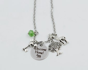 DVC Animal Kingdom Lodge Necklace - Welcome Home Vacation Club - DISNEY Inspired, Resort, Custom Name Charm, Animal Kingdom Lodge Necklace