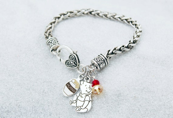 Pooh Bear, Winnie the Pooh Charm Braided Link Bracelet With Hunny