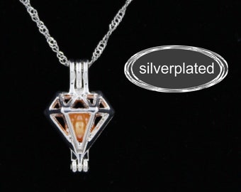 Silver Plated Diamond Pearl Cage Necklace: Akoya & Freshwater Pearl