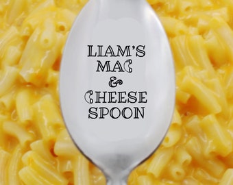 Custom Name Macaroni Cheese Spoon, Tablespoon, Teaspoon, Gift exchange, Mac & Cheese, Fun White Elephant Gift, Child Teen Adults, mac noodle