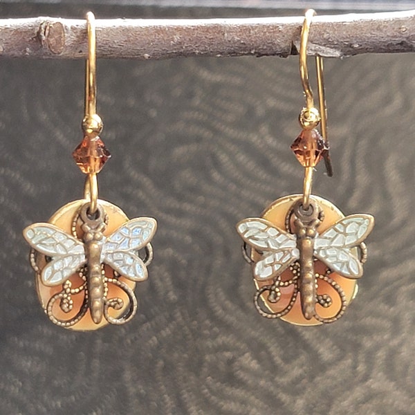 Silver Forest Vintage Sunset Dragonfly Layered Earrings