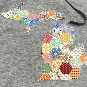 Michigan Fabric Applique - Hexagon Quilt Print - 10.5" - Large Fused & Die Cut Applique