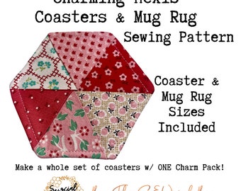 SEWcial Bee * Charming Hexis Mug Rug & Coaster Sewing Pattern * Easy - Beginner * Step by Step Tutorial w/ Pictures * Accuquilt Friendly