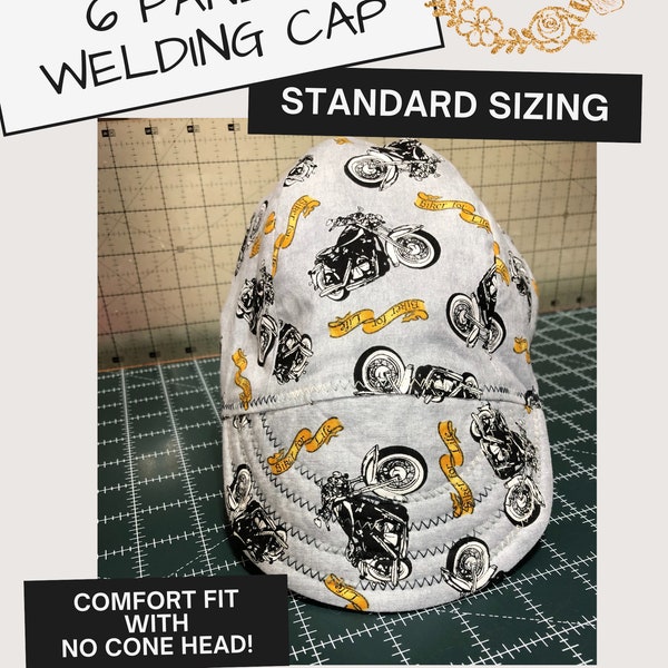 WELDING CAP Hat 6 Panel w/ No Band Sewing Pattern * Welder * Pipe Fitter * Electrician * Construction * 12 Hr Day Comfort Fit * No Cone Head