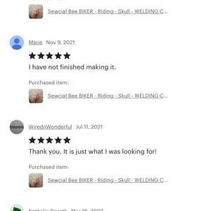 Puede incluir: Cinco estrellas para un patr&oacute;n Sewcial Bee BIKER - Riding - Skull - WELDING C.... Los comentarios incluyen: "Gracias, patr&oacute;n muy chulo." y "Gracias. &iexcl;Es justo lo que estaba buscando!"