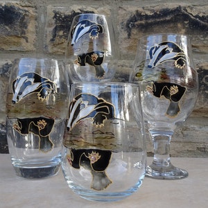 Hand painted badger wine glass. Unusual gift for friend, her, parent, mother, woman, wildlife lover, him, Birthday, thank you, Christmas