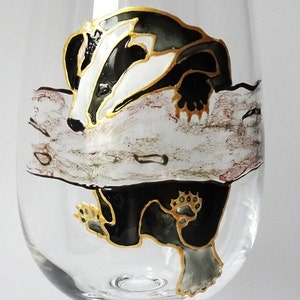 Hand painted badger wine glass. Unusual gift for friend, her, parent, mother, woman, wildlife lover, him, Birthday, thank you, Christmas image 7