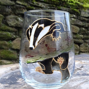 Hand painted badger wine glass. Unusual gift for friend, her, parent, mother, woman, wildlife lover, him, Birthday, thank you, Christmas image 6