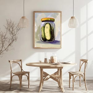 Gurke Art Print, lustige Küche Wandkunst, große Wandkunst digitaler Download, Gurken Gläser Poster, Gurken Stillleben Wandkunst, Essen Kunst