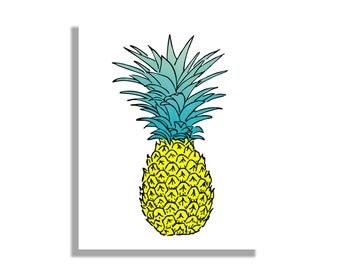 Pineapple Print, Yellow - Turquoise, Kitchen Decor, Fruit Art Print, Digital Download