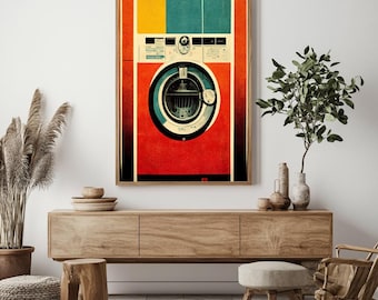 Retro Washing Machine Print: Vintage Laundry Room Art (Digital Download)