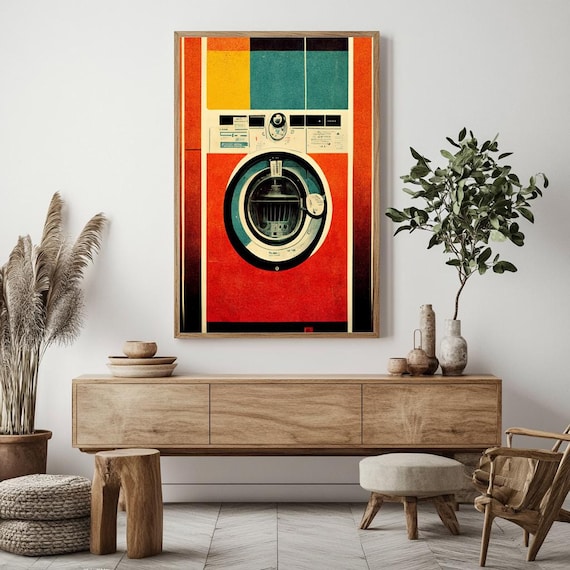 Retro Washing Machine Print: Vintage Laundry Room Art (Digital Download)