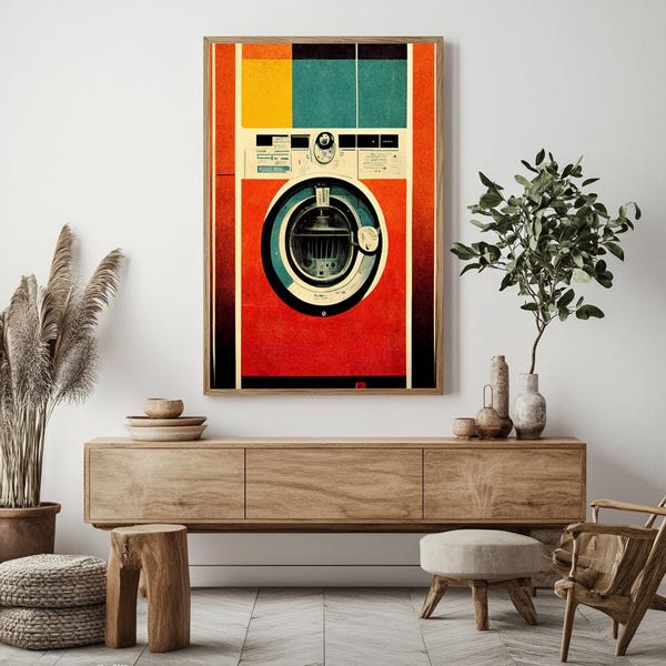 Retro Washing Machine Print: Vintage Laundry Room Art (Digital Download)