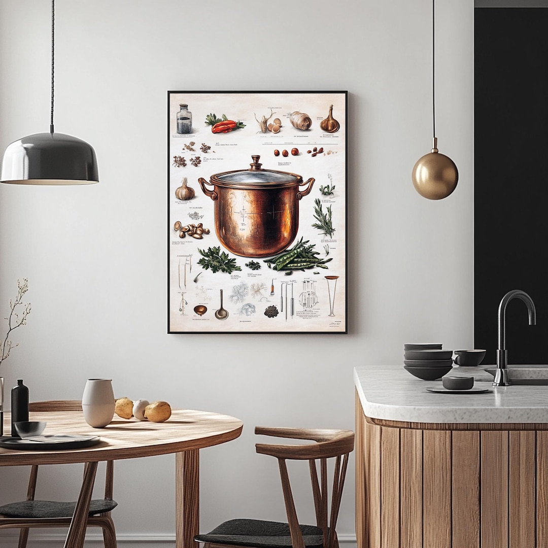 artsy kitchen print, food recipe print, print... Cozy Kitchen Art Print, Scientific Culinary Illustration, Soup Pot With ...