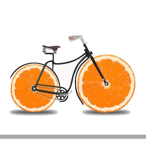 Kitchen Landscape Wall Art, Orange Art Print, Orange Illustration, Fruit Prints, Oranges Kitchen Art, Citrus Decor, Fruit Oranges Bicycle