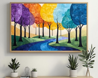 Colorful Abstract Forest Painting: Modern Landscape Art Print (Digital Download)