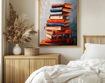 Artful Book Stack Poster, Literary Wall Art (Digital Download)
