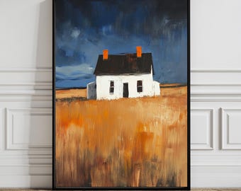 Autumn Cottage Landscape Art Print: Farmhouse Wall Decor (Digital Download)