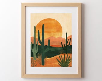 Mid Century Modern Cactus Print: Retro Desert Wall Art (Digital Download