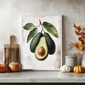 Kitchen Wall Art Print, Avocado Poster, Tropical Fruit Decor, Large Printable Poster, Digital Download, Modern Minimalist, Retro Kitchen Art