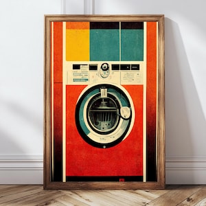 Retro Laundry Day Print, Vintage Style Laundry Day Poster, Retro Washing Machine Poster, Bathroom Print, Laundry Gallery Wall Art
