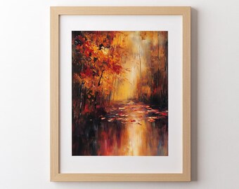 Golden Autumn Wall Art Print | Fall Landscape Digital Download | Rustic Seasonal Home Decor