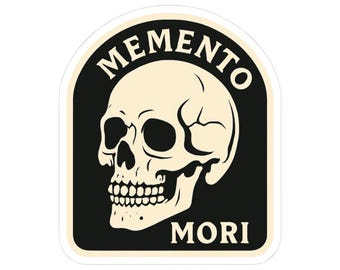 Memento Mori Skull Sticker, Vintage Latin Phrase Decal, Dark Humor Reflection (Vinyl)