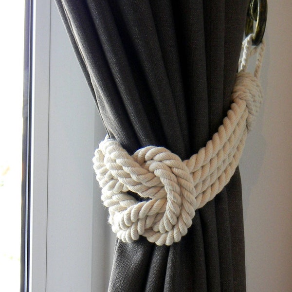 Double Square Knot - White  Curtain Tie-backs - Cotton Rope Tiebacks - Shabby Chic - Nautical Decor