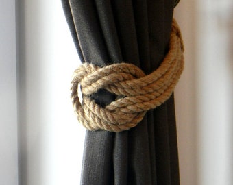 Curtain Tie back..Jute Rope Double Square Knot..Nautical Gift.. Curtains..Nautical Decor..Curtain Tie-backs