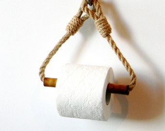 Toilet Paper Holder..Bamboo Roll Holder..Jute Rope Nautical Decor..for bathroom..