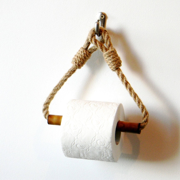 Toilet Paper Holder..Bamboo Roll Holder..Jute Rope Nautical Decor..for bathroom..