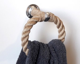 Towel Holder Jute Ring..Nautical Decor Bathroom..Natural Jute Rope..Decor for Bathroom or Kitchen