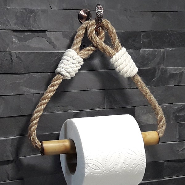 Toilet Paper Holder-Bamboo Roll Holder-Jute Rope-Nautical Decor-for bathroom-Brass Hook-Copper Hook-Golden Hook-Silver Hook
