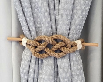Jute natural rope..Curtain Tie back..Nautical Decor..Carrick Bend Knot