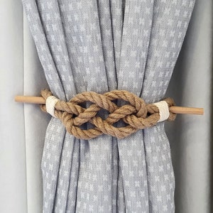 Jute natural rope..Curtain Tie back..Nautical Decor..Carrick Bend Knot