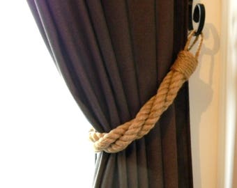 Black Jiechang 2 Curtain Ropes Tiebacks Hand Knitting Buckle Cord Drapery Tieback with 2 Metal Screw Hooks Rope Tie Backs for Window Curtain