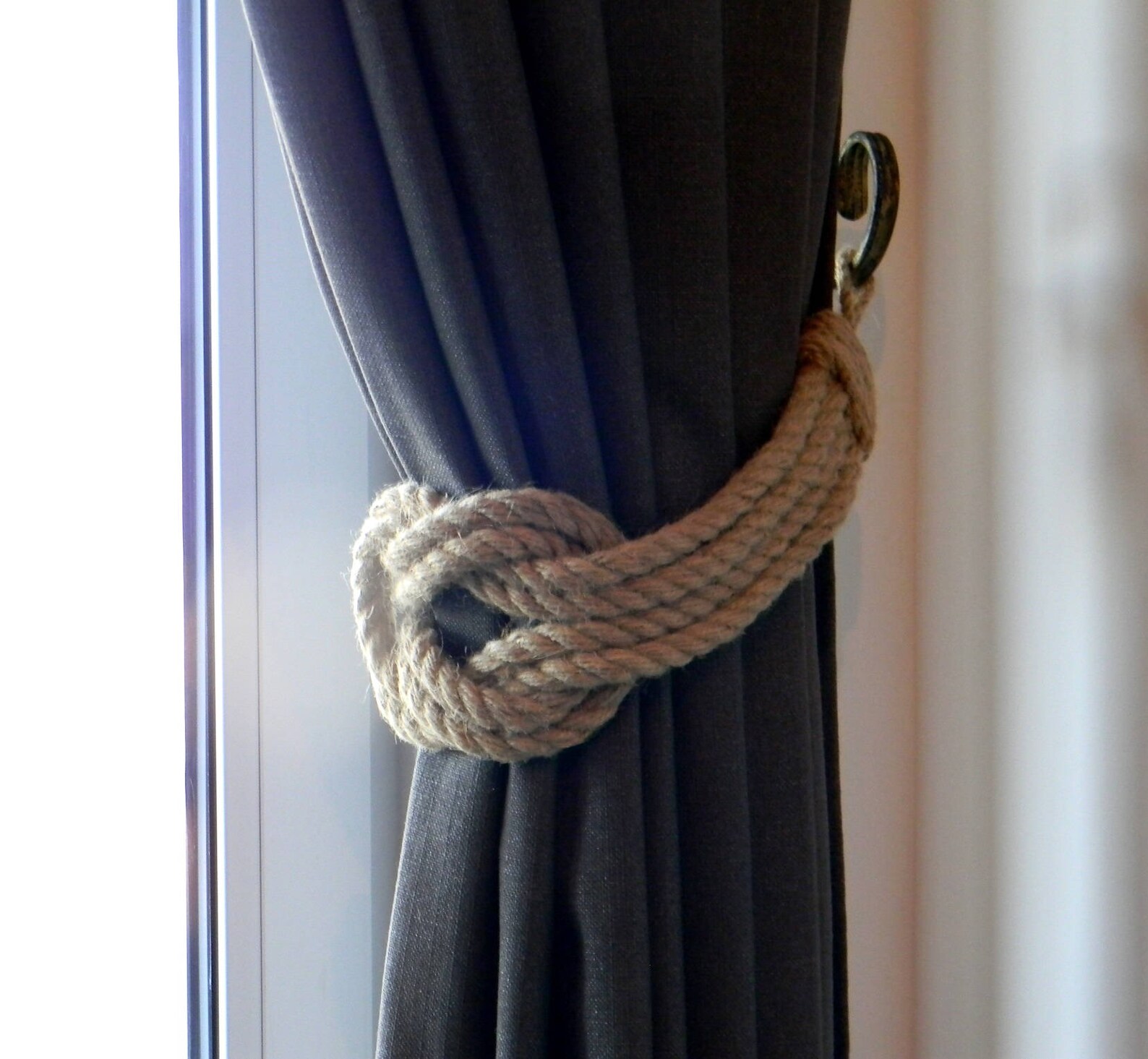 Curtain Tie Back..jute Rope Double Square Knot..nautical Etsy Canada