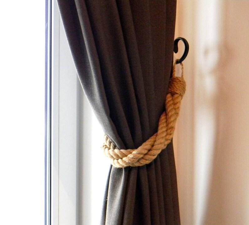 Set of 2 pcs Twisted Jute Rope Thick Jute Rope Curtain Tiebacks-Shabby Chic ties-Nautical Decor-Industrial holdbacks