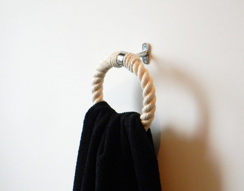 Towel Holder Rope Ring..Natural Cotton Rope..Decor for Bathroom or Kitchen..Nautical Decor Bathroom..
