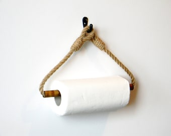 Paper Towel Holder..Bamboo Roll Holder..Jute Rope Nautical Decor..for kitchen