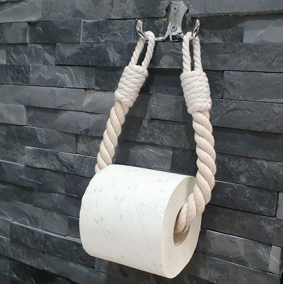 Toilet Paper Holder..black Hook..jute Rope..wood Pin..towel  Holder..nautical Decor..bathroom Eco-friendly Style.. 