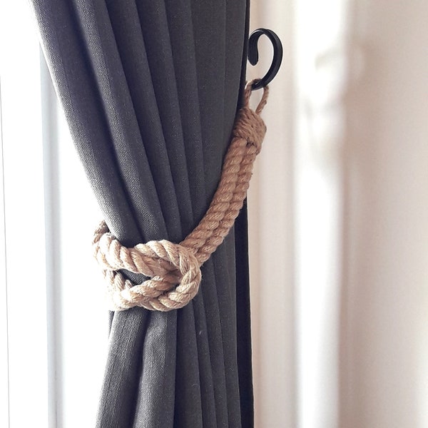 Embrasse de rideau noeud carré - décoration de plage - embrasses de rideau en corde de jute - cadeau nautique