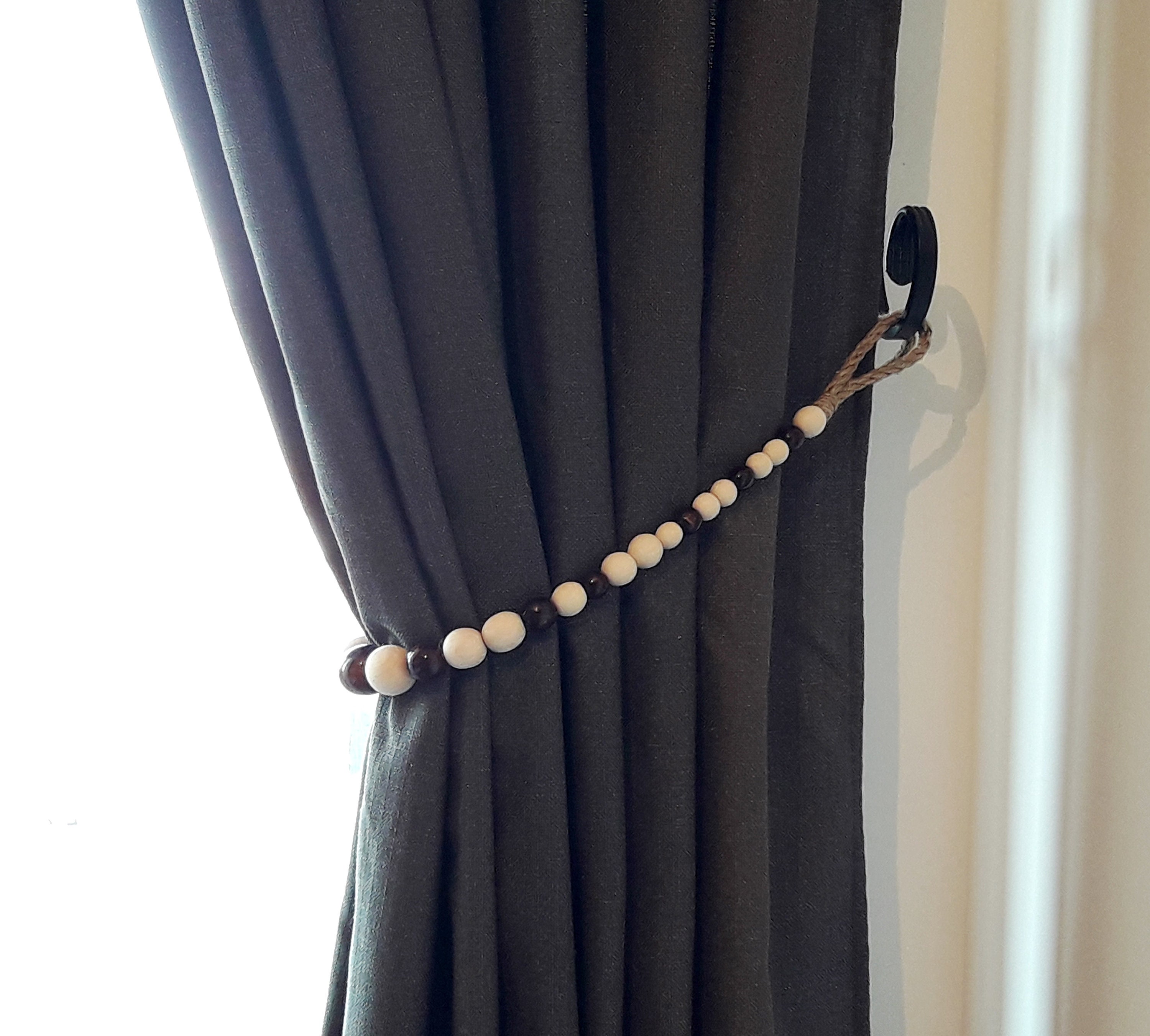 Wooden Beads Curtain Tie Backs Jute Rope Curtain Tiebacks Etsy