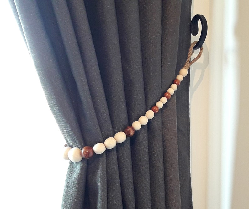 Wooden Beads Curtain Tie Backs Jute Rope Curtain Tiebacks Etsy