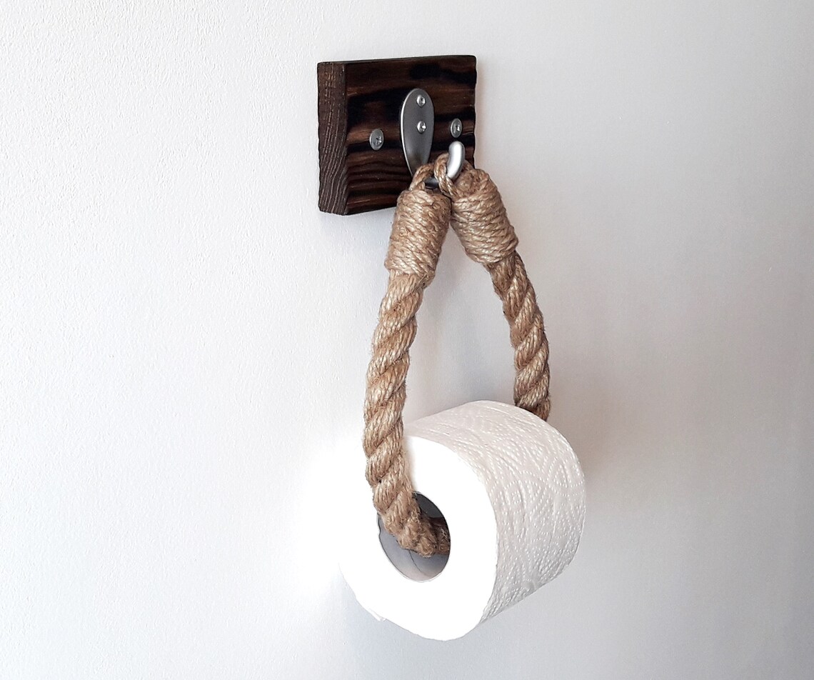 Toilet Paper Holder..Natural Wood Holder..Natural Jute Etsy